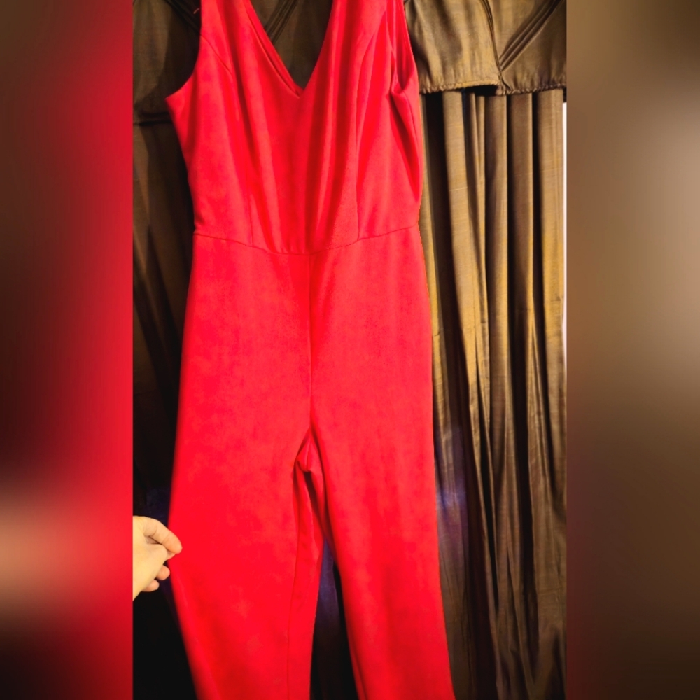 Red sleeveless jumpsuit
